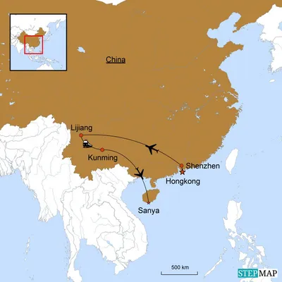 Reiseverlauf, Golfreise China, Stepmap
