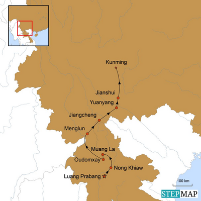 Reiseverlauf, Laos und Yunnan Rundreise, Karte