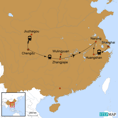Reiseverlauf, Chinas überwältigende Nationalparks, Karte