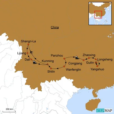 Reiseverlauf, Südchina wie im Bilderbuch, China Reise, Stepmap
