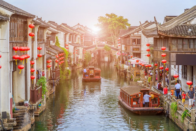 Kanal der Gartenstadt Suzhou, China Gartenreise