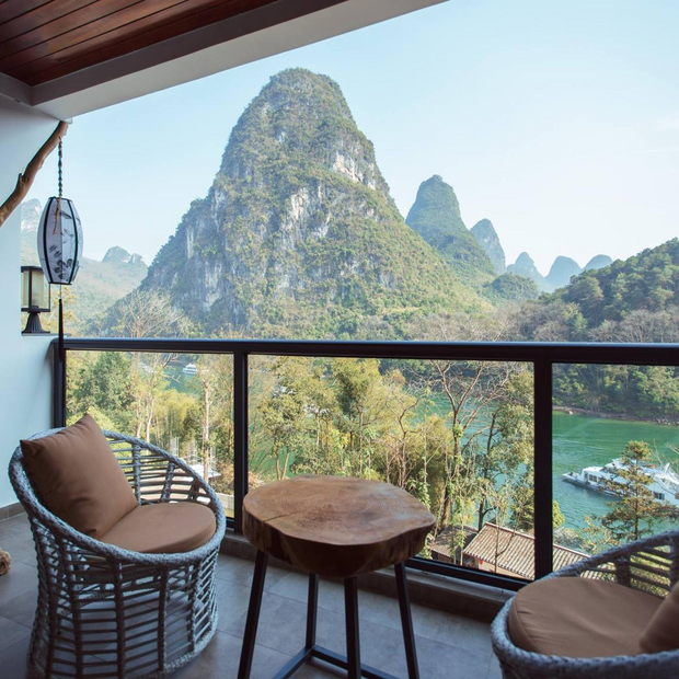 Terrasse, Li River Resort, Yangshuo, China Rundreise