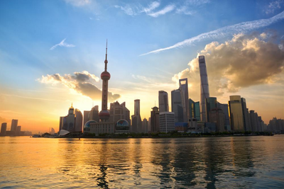 Sonnenaufgang in Pudong, Shanghai, China Naturreise, Stadt
