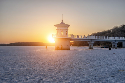 Sonnenuntergang in Changchun, Jilin, China Winterreise