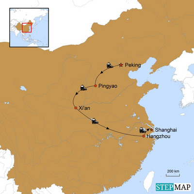 Reiseverlauf, Reisen mit Chinas Schnellzügen, China Zugreise, Karte
