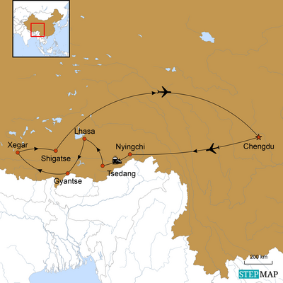 Karte, China Tibet Reise mit der Tibet-Bahn zum Dach der Welt, China Tibet Reise