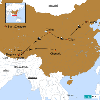 Reiseverlauf Heiliges Tibet-Dach der Welt, Tibet Reise